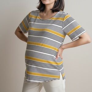 Old Navy Yellow and Navy Striped Tee maternity